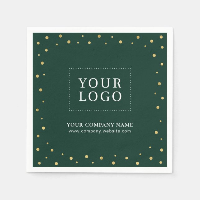 Green & Gold Confetti Business Promotional Logo Napkin (Front)