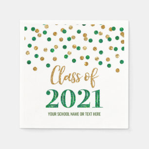 Green Gold Confetti Class of 2021 Graduation Napkin