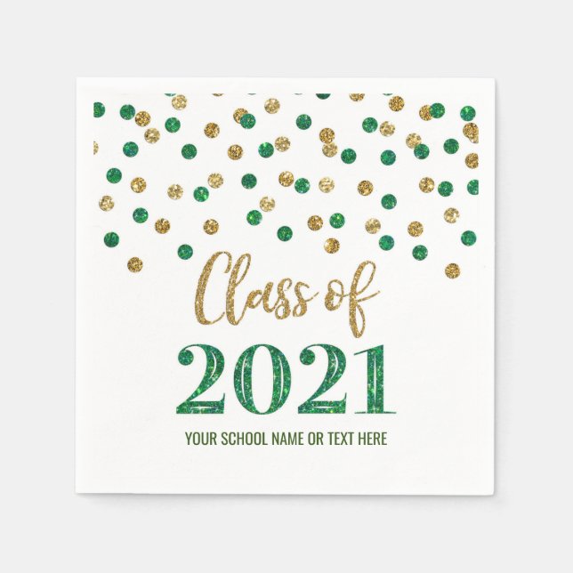 Green Gold Confetti Class of 2021 Graduation Napkin (Front)