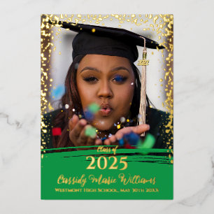 Green Gold Confetti Foil Graduation Announcement