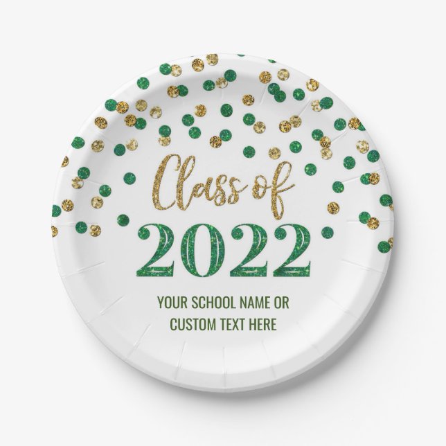 Green Gold Confetti Graduation 2022 Paper Plate (Front)