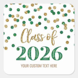 Green Gold Confetti Graduation 2026 Square Sticker