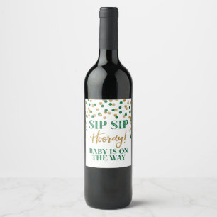Green Gold Confetti Sip Sip Hooray Wine Label