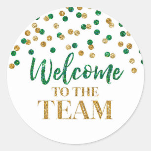 Green Gold Confetti Welcome to the Team Classic Round Sticker