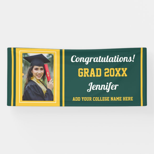 Green Gold Congrats Grad Custom Photo Graduation Banner (Horizontal)