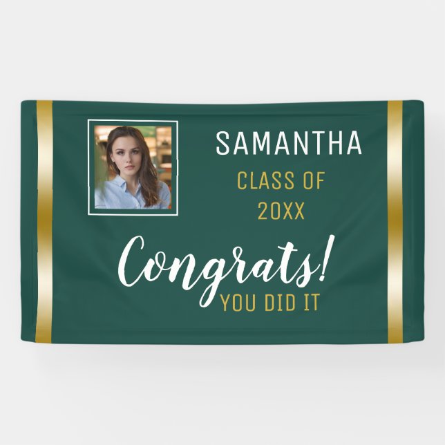Green Gold Congrats Graduate Photo Graduation Banner (Horizontal)