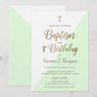 Green Gold Cross Baptism 1st Birthday