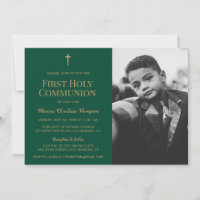 Green Gold Cross Boy First holy communion