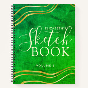 Green Gold Custom Name Modern Sketchbook Notebook