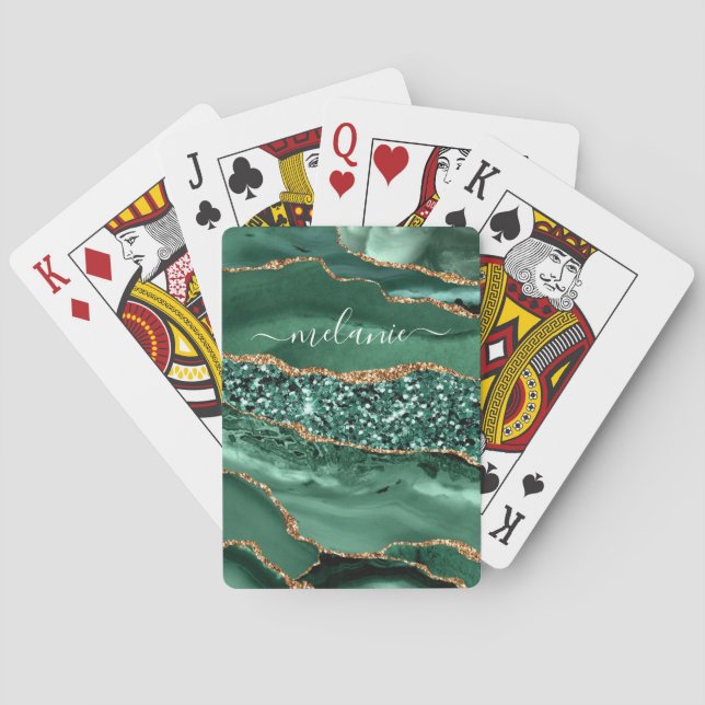 Green Gold Custom Name Playing Cards (Back)