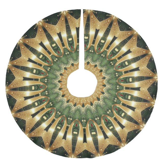 Green Gold Decorative Christmas Tree Skirt (Front)