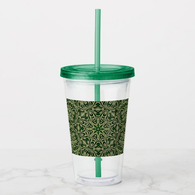 Green Gold Decorative Holiday Acrylic Tumbler (Front)
