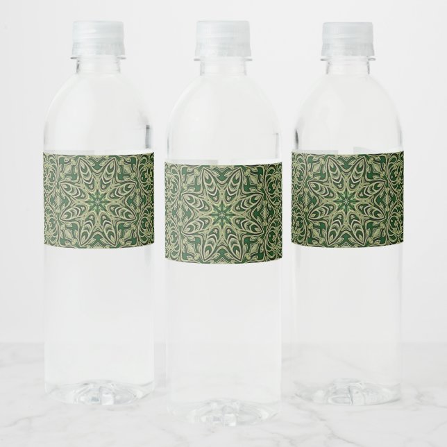 Green Gold Decorative Holiday Water Bottle Label (Bottles)