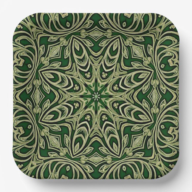Green Gold Decorative Paper Plate (Front)