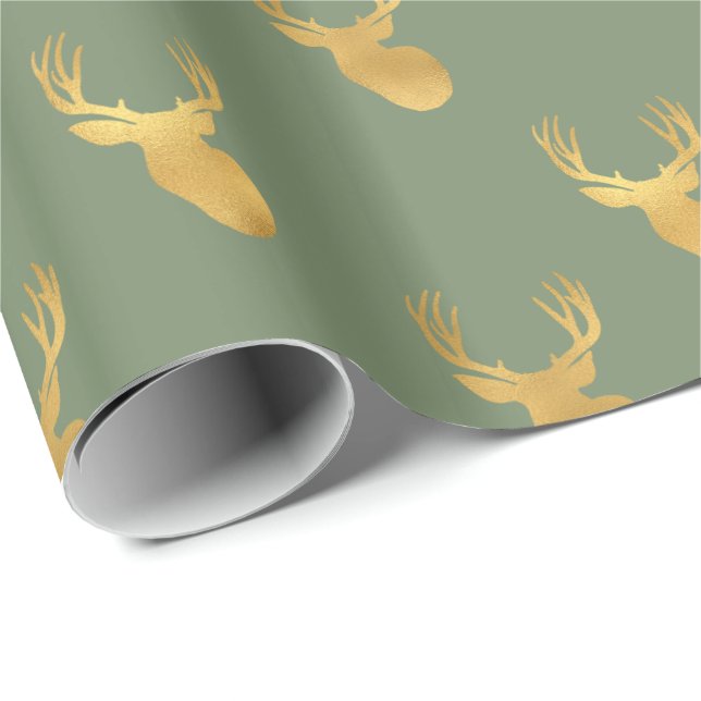 Green Gold Deer   Wrapping Paper (Roll Corner)