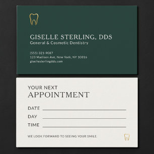 Green & Gold Dentist Office Appointment Card