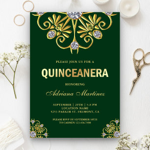 Green Gold Diamond Mandala Quinceanera Invitation