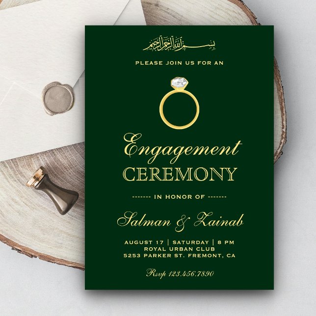 Green Gold Diamond Ring Islamic Muslim Engagement Invitation (Creator Uploaded)