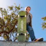 Green gold dots abstract watercolor add your name skateboard<br><div class="desc">Spread some flair on your city streets with this personalised, custom name skateboard. Modern, trendy, white distressed, edgy typography and graphic, gold foil dots overlay a green watercolor textured background. Makes a cool and stylish statement every time you surf the pavement. A great gift for someone special, including yourself! Just...</div>