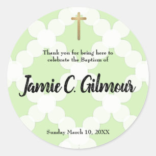 Green gold elegant baby baptism thank you classic round sticker