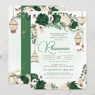 Green & Gold Elegant Floral Garden Bridal Shower Invitation