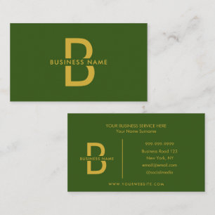 Green & Gold Elegant Monogram Modern Professional  Business Card