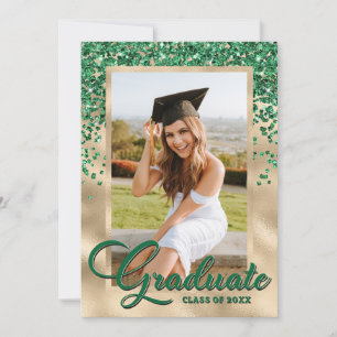 Green Gold Elegant Photo Graduation Party Invitation