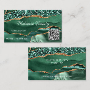 Green Gold Emerald Business Card with QR Code