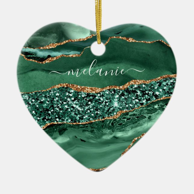 Green Gold Emerald Custom Name Christmas Ornament (Front)