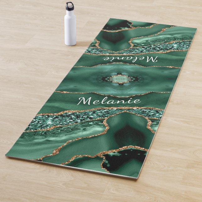 Green Gold Emerald Custom Your Name Yoga Mat (In Situ)
