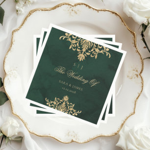 Green Gold Emerald Victorian Enchanted Wedding Napkin