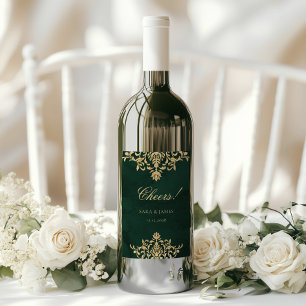 Green Gold Emerald Victorian Enchanted Wedding Wine Label