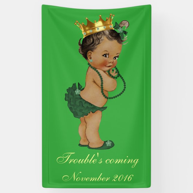 Green Gold Ethnic Little Princess Baby Shower Banner (Vertical)