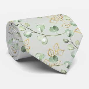 Green Gold Eucalyptus Elegant Silver Sage Wedding Tie