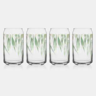 Green Gold Eucalyptus Glitzy Glitter Wedding  Can Glass