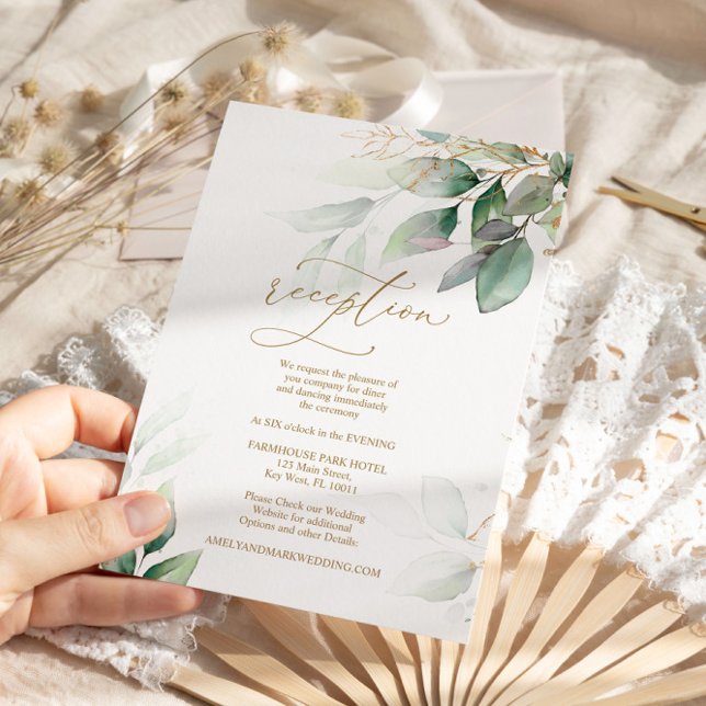 Green & Gold Eucalyptus  Reception Enclosure Card (Creator Uploaded)