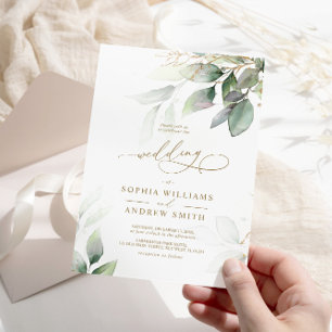 Green & Gold Eucalyptus Wedding Invitation