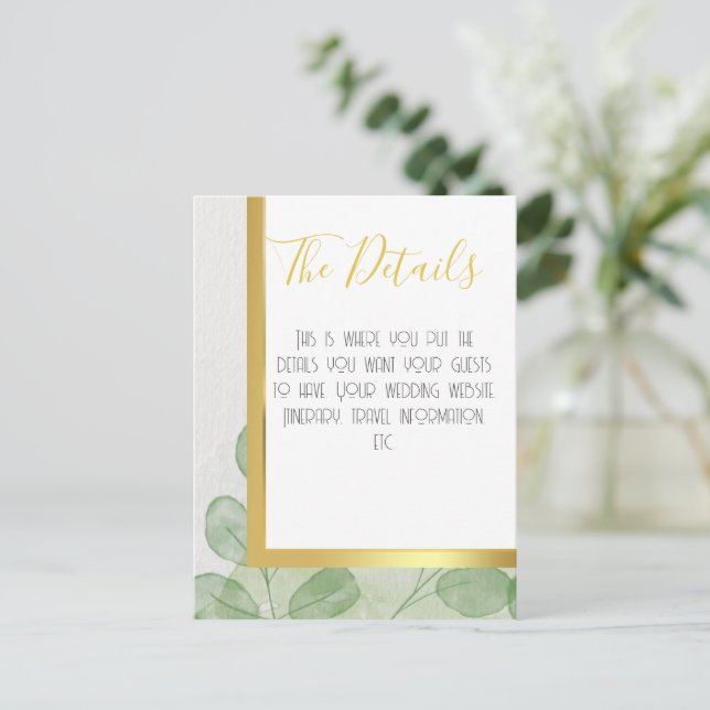 Green & Gold Eucalyptus Wedding Postcard (Standing Front)