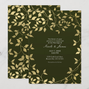 Green & Gold Faux Foil Botanical Leaves Wedding Invitation