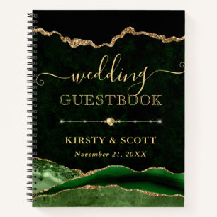 Green & Gold Faux Glitter Agate Wedding Guest Book