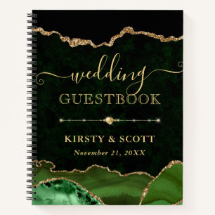 Green & Gold Faux Glitter Agate Wedding Guest Book