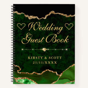 Green & Gold Faux Glitter Agate Wedding Guest Book