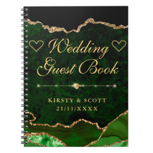 Green & Gold Faux Glitter Agate Wedding Guest Book