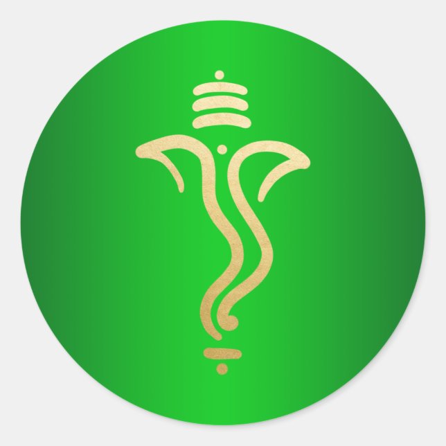 Green Gold Festive Ganesh/ Indian God Classic Round Sticker (Front)