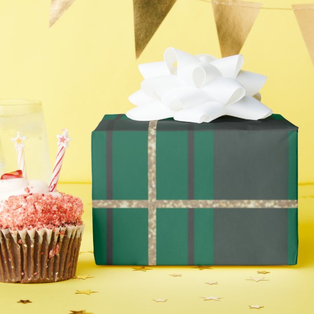 Green Gold Festive Geometric Plaid Christmas Wrapp Wrapping Paper (Birthday Party)