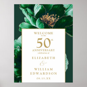 Green Gold Floral 50th Anniversary Welcome Sign
