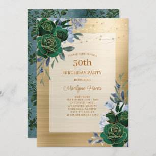 Green Gold Floral 50th Birthday Invitation