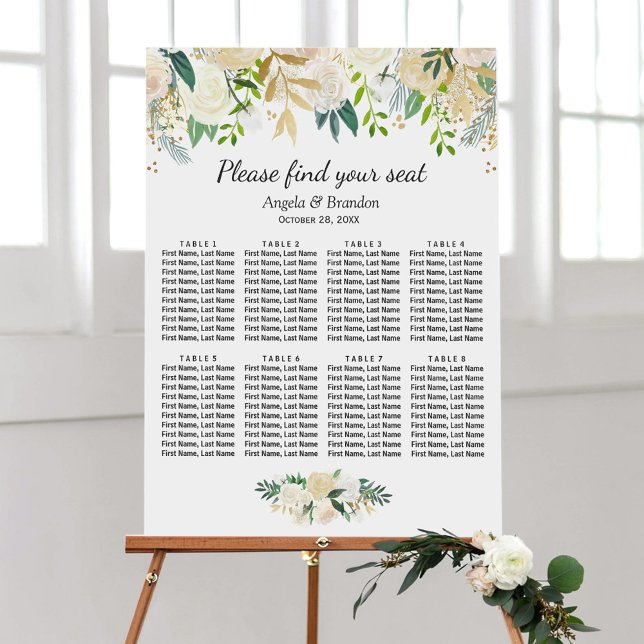 Green Gold Floral 8 Tables Wedding Seating Chart (Creator Uploaded)