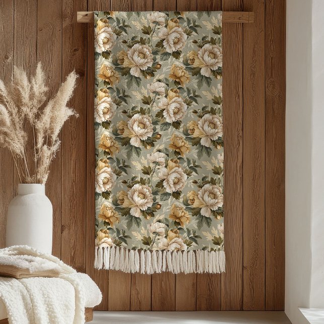 Green Gold Floral Blanket Modern Pastel Elegant (Green Gold Floral Blanket Modern Pastel Elegance)
