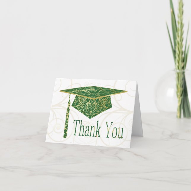Green & Gold Floral Cap Thank You Card (Front)